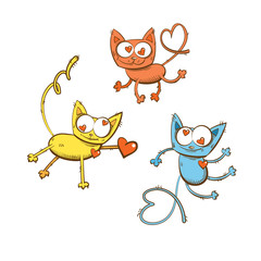 Vector cute cartoon cats in love set.