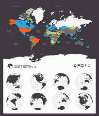 World map-countries, earth globes vector, World map with earth globes, editable vector eps10.