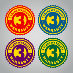 Three years warranty badge. Different colors