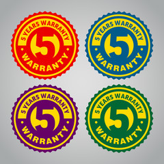 Five years warranty badge. Different colors