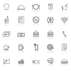 Restaurant line icons with reflect on white background