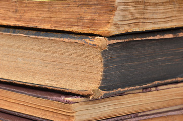 Dirty antique hard cover book, close up, DOF