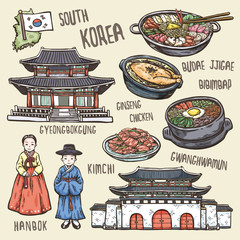 colorful travel concept of south Korea - obrazy, fototapety, plakaty
