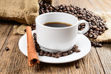 Coffee cup on wood background