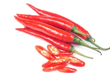 Fotobehang red chili peppers, isolated on white   © sakdinon