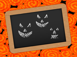 Chalkboard with wooden frame for Halloween Celebrations.