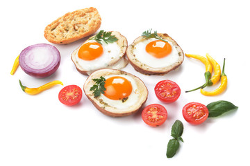 Fried eggs in potato shells