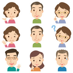 中年男女　上半身アイコン　表情セット