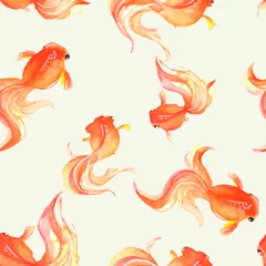 Wallpaper murals Gold fish Seamless background with hand drawn goldfish. Watercolor seamless pattern