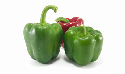 Green and Red Bell Pepper on White Background