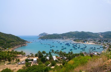 Panoramic view of the fishing village Vinh Hy. Ninh Thuan