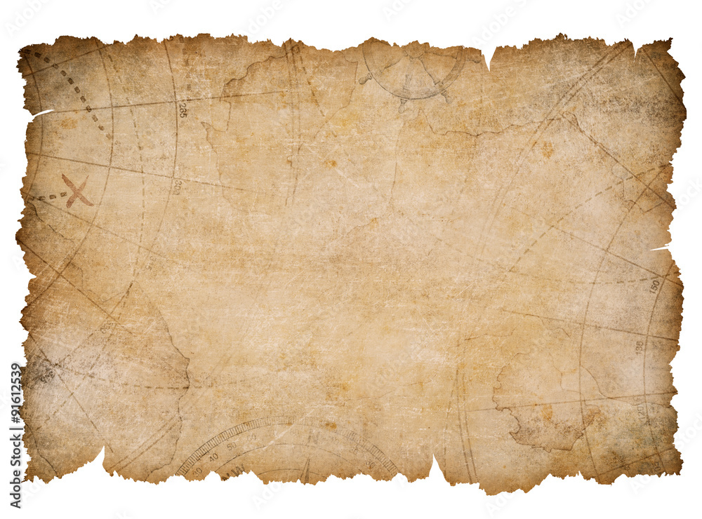 Sticker old nautical treasure map with torn edges isolated