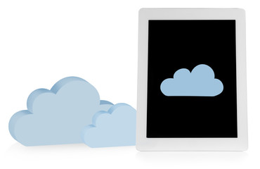 Tablet PC with clouds. Cloud computing concept