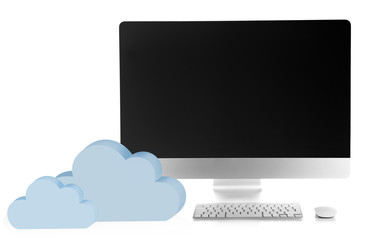 New modern PC with clouds. Cloud computing concept