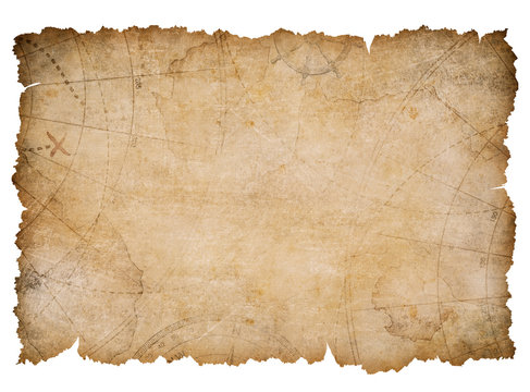 old nautical treasure map with torn edges isolated