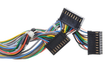Computer connection cables and plugs isolated on white background