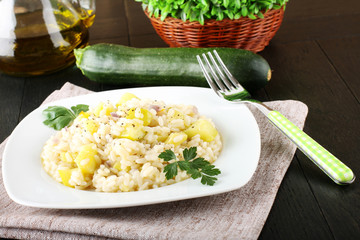 Risotto with green zucchini