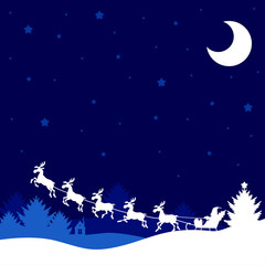 Obraz na płótnie Canvas Silhouette Santa Claus riding sleigh with deer on night backgrou