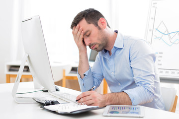Young attractive business feeling pain because of burn out