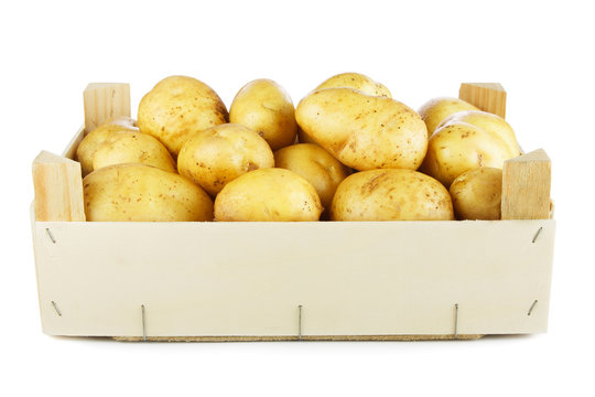 Potatoes in wooden box