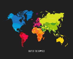World map with different colored continents - Illustration