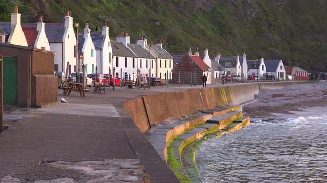 The small Scottish fishing village of Pennan at sunset.