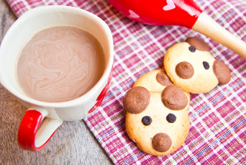 Hot chocolate with teddy bear cookies breakfast for children