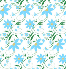 Seamless pattern with cornflowers and curls for your creativity