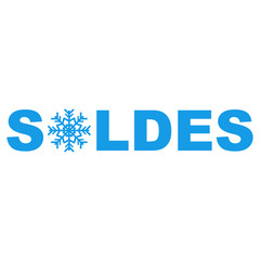 Icono plano texto SOLDES invierno azul