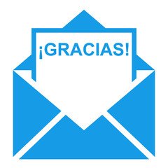 Icono sobre texto GRACIAS azul