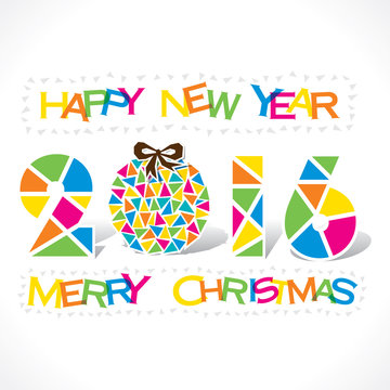 creative happy new year 2016 or merry Christmas tree greeting design with triangle vector