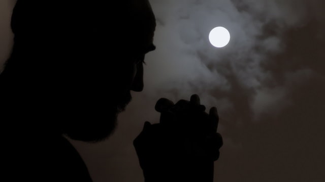 Silhouette moon religion pray intense dark