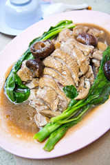 Stewed duck with mushroom and vegetables on plate