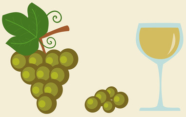 grape and glass of white wine flat vector food and drink illustration