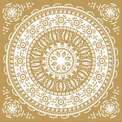 Monochromatic ethnic round ornament. Abstract circle background