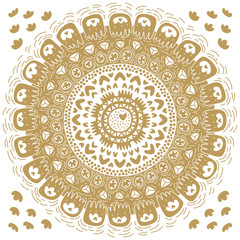 Gold abstract mandala. Ethnic round ornament. Monochrom color