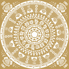 Gold abstract mandala. Ethnic round ornament. Monochrom color