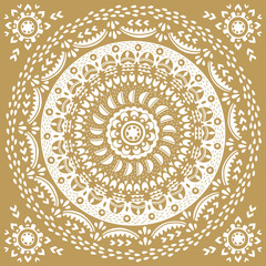 Monochromatic ethnic round ornament. Abstract circle background