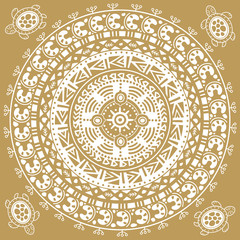 Monochromatic ethnic round ornament. Abstract circle background