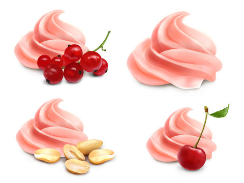 Pink Whipped Cream With Berries And Nuts, Illustration