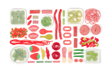 colourful jelly candies on white background