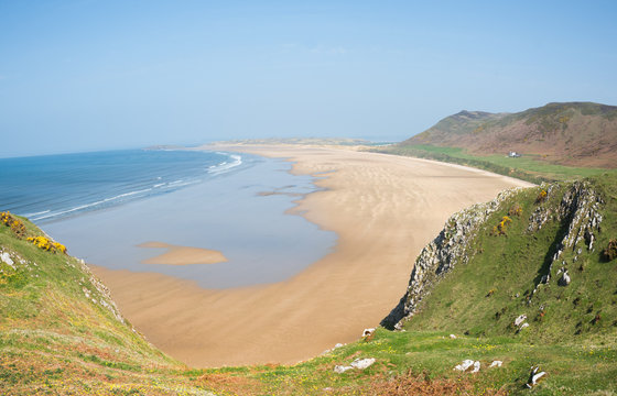 Rhossili Bay, one of Europes best beaches, in South Wales, UK