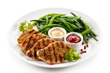 Grilled steaks and vegetables