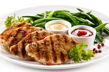 Grilled steaks and vegetables