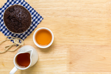 Cupcake with Tea Background / Cupcake with Tea / Cupcake with Tea on Wooden Background