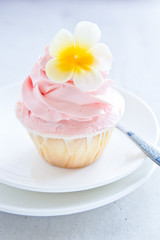 Cup cake with flower butter cream icing
