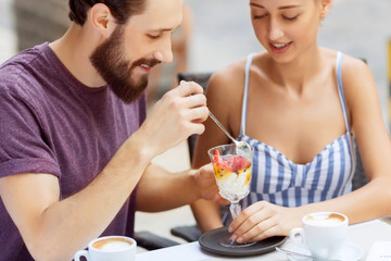 Nice couple sitting in the cafe