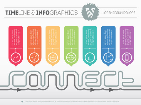 Infographic timeline about connect with 7 parts. Time line of te
