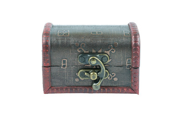 Treasure chest wooden old close on white background, front view