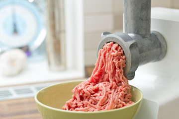 minced meat and meat grinder